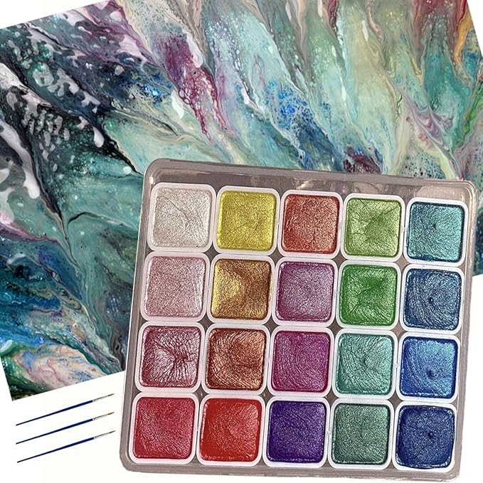 Metallic Glitter Watercolors, Glitter Watercolor Paint, Metallic Watercolor Paint Set Professional, Shifting Watercolor Painting Set for Art Painting (1, Pearly lustre - A)