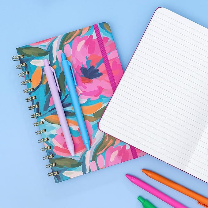 PAPERAGE Lined Spiral Journal Notebook, (Navy/Turquoise Dot), 160 Pages, Hardcover Journal for Women & Men, Medium 5.5 in x 8 in - 100 GSM, Thick Paper, Spiral Notebook for Work, School & Journaling