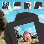 Mat Board Center, Pack of 25, 12x12 for 8x8 Black Mat Kit - Acid Free, 4-ply Thickness, White Core - Includes Backing Boards and Clear Bags - for Pictures, Photos, Framing