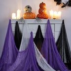 Boao Halloween Cheese cloth 84.65 x 590.55 Inch White Black and Purple Cheesecloth Roll for Crafts Large Cotton Muslin Gauze Fabric for Halloween Outdoor & Indoor Spooky Decoration