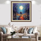 Findvoor Counted Cross Stitch Kits for Adults Full Range of Cross Stitching Embroidery Unprinted Pattern for Beginners, 11CT Needlepoint Kit Patterns Embroidery Kits-Couple Under Moonlight 18x18 inch