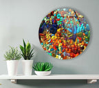 My Photostation.com 27.5''(70cm) Diameter Red Mosaic Round Glass Wall Art Tempered Glass Printing Wall Decor Large Wall Art Wall Hangings