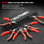 HAUTMEC 6PCS Mini Pliers Set High Leverage Multi Small Pliers Tool Set with Small Needle Nose Pliers Set, Linesman, Long Nose, Bent Nose, Diagonal Cutters, End Cutting Plier for Jewelry and Electronic