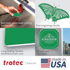 Trotec TroLase | 12"x20"x1/16", 4 Pcs | Bright Green/White | 2 Ply | Modified Acrylic | Laser Engraving Double Color Plastic Sheet | Engraving Blanks for Laser, Saw, Guillotine | Made in USA