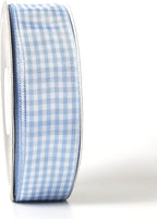 Light Blue Gingham Plaid Checked Ribbon 25 Yard Each Roll 100% Polyester (1", Light Blue)