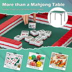 Giantex Folding Mahjong Table, 35" Square Card Table with Cup Holders, Removable Noise Reduction Mat, HDPE Tabletop, 4-Player Portable Domino Tables for Poker Blackjack Board Game (Pure Green)