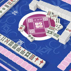 Mahjong Mat with Rules for Table with 6 Mahjong Playing Instructions,4 Mahjong Tile Mixer,4 Dice & Carrying Bag,Non-Slip and Silent Travel Mahjong Set for Mahjong/Poker/Board Games/Card Games/Dominoes