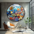 My Photostation.com 24''(60cm) Diameter Coral Reef Mosaic Round Glass Wall Art Tempered Glass Printing Wall Decor Large Wall Art Wall Hangings