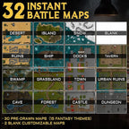 CZYY DND Battle Map Book – 32 Reusable Dry/Wet Erase Mats with 100+ Scenery Decals, 1" Grid & Lay-Flat Binding - Portable RPG Terrain Kit for Campaigns, Game Night & Miniature Battles (Style A)