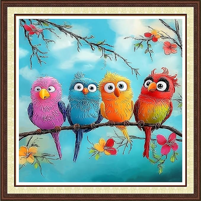 Findvoor Counted Cross Stitch Kits for Adults Full Range of Cross Stitching Embroidery Unprinted Pattern for Beginners, 11CT Needlepoint Kit Patterns Embroidery Kits-Four color little birds 18x18 inch