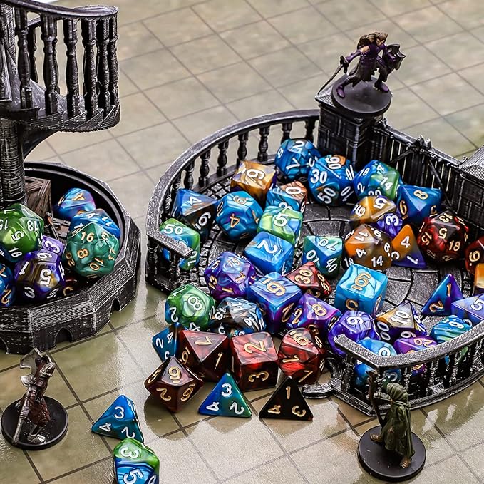 CiaraQ Polyhedral Dice Set (35 Pieces) with Black Pouches, 5 Complete Double-Colors Dice Sets of D4 D6 D8 D10 D% D12 D20 Compatible with Dungeons and Dragons DND RPG MTG Table Games
