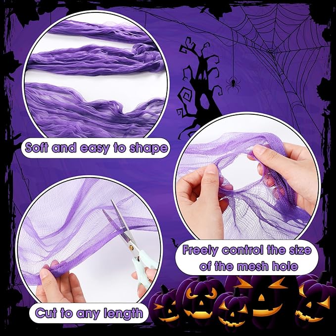 Boao Halloween Cheese cloth 29.92 x 590.55 Inch Purple Cheesecloth Roll for Crafts Large Cotton Muslin Gauze Fabric for Halloween Outdoor & Indoor Spooky Decoration