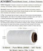 Thin Wax Polyester Thread, 0.45mm, 547 Yards, 3 Ply Round Waxed Cord Strings for Sewing, Beading, Binding, Micro Braiding, Fine Leather Craft and Micro Macrame Jewelry - White