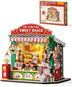 ROBOTIME DIY Miniature House Kit for Adult and Teens, Tiny House Building Kit for Family and Friends, Mini Wooden Dollhouse Kit for Halloween/Christmas/Birthday Gifts (Christmas Candy Stand)