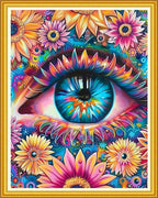 Magxvouy Cross Stitch Kits Stamped Full Range of Embroidery Kits,Cross Stitch Patterns Needlework Kits for Beginners 11CT Printed Kits&Colorful Eye Flowers 16x20 inch