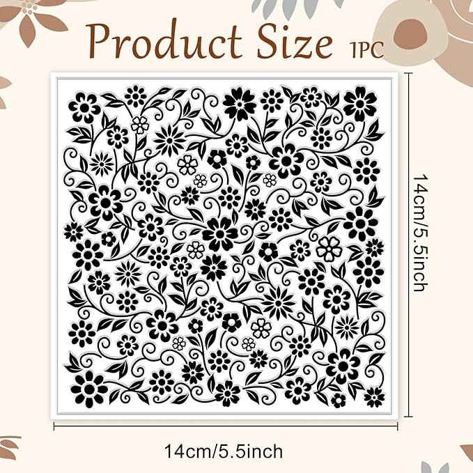 CHGCRAFT Vine Flowers Pattern Polymer Clay Texture Sheet Curly Plants and Leaves Silicone Texture Mat for Polymer Clay Making Earrings Jewelry DIY Crafts 5.5 × 5.5 Inch