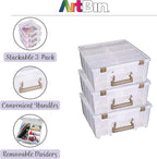 ArtBin 6990ZZ Super Satchel Double Deep 3-Pack, Portable Art & Craft Organizers with Handles, [3] Plastic Storage Cases, Clear & Gold