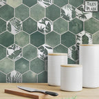 The Tiles Plaza 10-Sheet Peel and Stick Backsplash, Green Cement Hexagon Stone Composite Marble Looks Self Adhesive Wall Tile, Stick On Tiles for Kitchen Bathroom Shower, Cover 9 Sq Ft.