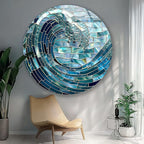 My Photostation.com 20''(50cm) Diameter Ocean Wave in Blue Mosaic Round Glass Wall Art Tempered Glass Printing Wall Decor Large Wall Art Wall Hangings