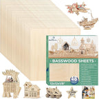 48 Pack 12x12x1/8 Inch Basswood Sheets, MAPRIAL Smooth 3mm Plywood for Laser Cutting, Unfinished Wood Board for Engraving, Wood Burning, Painting, Crafts, Ornaments, Models, Engraver, Halloween