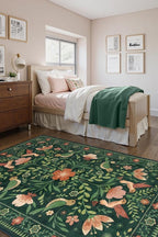 Morebes Green Boho 8x10 Area Rugs for Living Room, Washable Floral Rug for Bedroom Non Slip, Soft Ultra-Thin Distressed Flower Birds Indoor Carpet for Farmhouse Classroom Kids Nursery