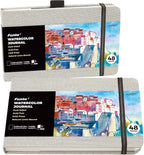Funto Watercolor Journal, 8.5x5.5, 2 Pack, 48 Pages Each, Cold-Pressed, Inner Paper Pocket and Elastic Band, Art Supplies for Mixed Media