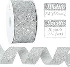 HUIHUANG Silver Glitter Wired Ribbon for Christmas Tree 2.5 inch Silver Diamond Mesh Ribbon for Tree Decoration, Wreaths, Garland, Gift Wrapping, Large Bows Making, Home Decor -10 Yards