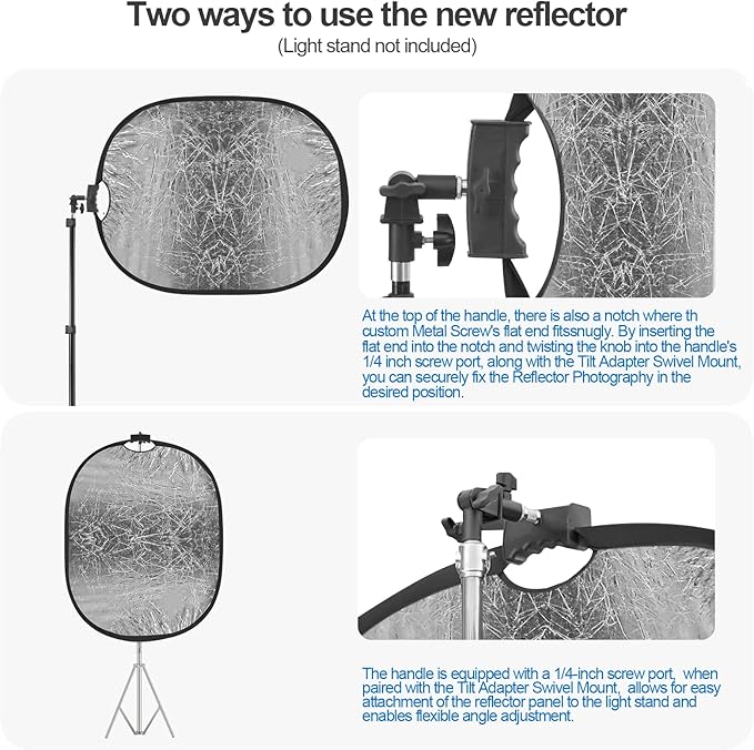 WELLMAKING 24'' x 36'' (60 x 90cm) Photography Reflector 5-in-1 Collapsible Light Reflector with Bag & tilt Adapter, Portable Light Reflector Photography Panel for Studio Video & Outdoor Lighting
