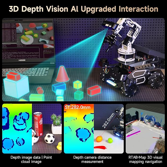 Yahboom Robot Large AI Model ROS2 Programming Python,Lidar SLAM,3D Map Navigation,AI Vision,6DOF Robotic Arm,Voice Control,Intelligent Classification, with Jetson Nano 4GB