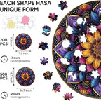 Wooden Puzzles for Adults, Mandala Jigsaw Puzzles 200 Piece, Unique Shapes Family Reunion Puzzle, Exquisite Packaging, Best Gift for Adults and Kids, Family Game, 11.2x11.2 in