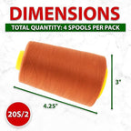 Mandala Crafts 4 Pack of Serger Threads Cones Spools - 40S/2 24000 Yards Polyester Rust Threads for Sergers Machine and Overlock Quilting Sewing Machine