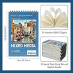 Jexine 20 Pcs 5.5'' x 8.5'' Top Spiral Bound Sketch Pad 30 Sheet Each(68lb/100gsm), Sketching Drawing Pad Artist Sketch Pad Kids Drawing Paper Art Sketchbook for Charcoal Graphite Painting