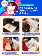 NuFun Activities Printable Iron-on Heat Transfer Paper for T Shirts, Light Fabrics, 25 Sheets 8.5 x 11 inch, Long Lasting, Durable, Professional Quality, Easy DIY, Non-Toxic, Made In the USA