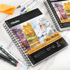 Ohuhu Mix Media Pad, 10"x7.6" Mixed Media Art Sketchbook, 120 lb/200 gsm Heavyweight Papers, 62 Sheets/124 Pages, Spiral Bound Mixed Media Paper Pad for Acrylic, Painting Christmas Gift