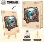 Wooden Puzzles for Adults, Treasure Chest Ocean Wooden Jigsaw Puzzle Unique Shape Animal Wood Puzzles Adult 3D Visual Effect, Birthday Gifts for Puzzle Lovers Family Games (M-11.4 * 11in-190pcs)