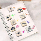9 PCS Vintage Wooden Rubber Stamps, Wood Stamps for Crafting Pattern of Butterfly Bird Ladybird Flower Plant, Ink Rubber Stamp Set for Scrapbooking, DIY Art and Journals