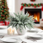 10 Packs 16.5" Artificial Christmas Snow Pine Branches, Snow Flocked Faux Greenery Norfolk Pine Sprigs Cypress Stems, White Frosted Fake Foliage Pine Needle Picks for DIY Craft Garland Home Decor
