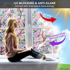 Window Privacy Film Rainbow Film Stained Glass 3D Static Cling Decorative Window Sticker for Bathroom,Front Door,Home Heat Control UV Blocking Non Adhesive,Peach Blossom 17.5 x 78.7 inches