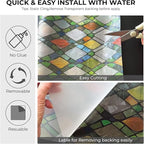 Window Privacy Film Rainbow Film Stained Glass 3D Static Cling Decorative Window Sticker for Bathroom,Front Door,Home Heat Control UV Blocking Non Adhesive,Diamond Grid 35.4 x 78.7inches