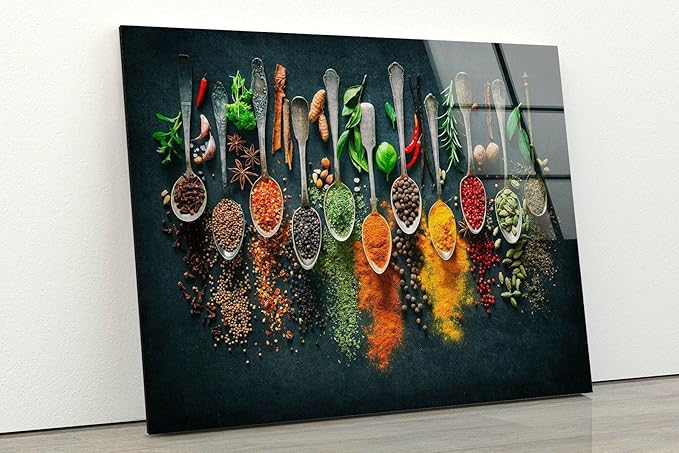 My Photostation.com Round 31,5'' Spoon Spices Glass Wall ArtTempered Glass Printing Wall Decor Large Wall Art Wall Hangings
