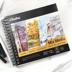 Mix Media Pad, Ohuhu Mixed Media Art Sketchbook, 120 LB/200 GSM Heavyweight Papers, 62 Sheets/124 Pages, Spiral Bound Mixed Media Paper Pad for Christmas Gift