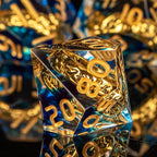 OUKELANWO Magic Lord Rings DND Dice Set with Box, 7Pcs Resin LOTR D&D Dice Set for Role Playing Game, Blue Gold Dungeons Dragons D and D Sharp Edge Dice D20 D12 D10 D8 D6 D4