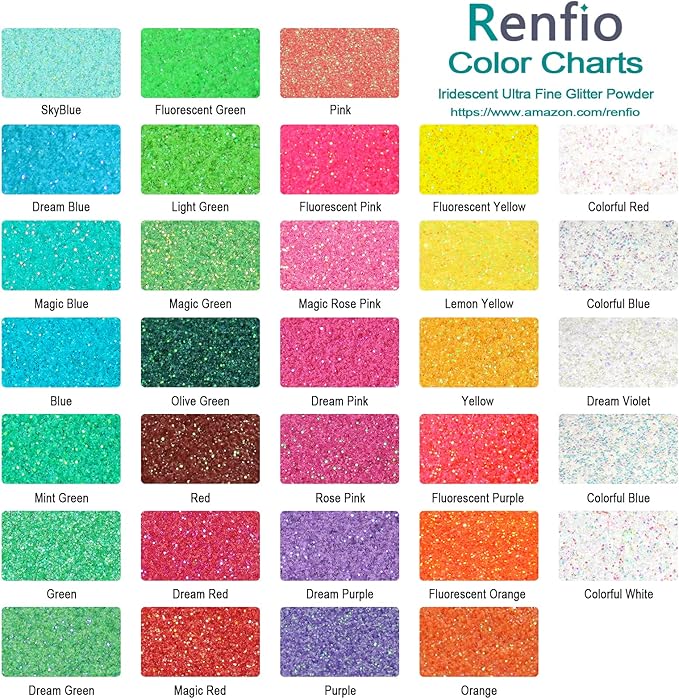 Renfio Iridescent Ultra Fine Glitter Powder Resin Supplies Glitters 1.94 Oz (55g) PET Flake Crafts Sequins 1/128" 0.008" 0.2mm Epoxy Chips Flakes for Tumblers Slime Painting - Light Green