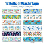 12 Rolls Blue Ocean Washi Tape, Underwater World Masking Tapes, Sea Animal Cartoon Decorative Tape for Arts, DIY Crafts, Journals, Planners, Scrapbook, Wrapping 16.4FT