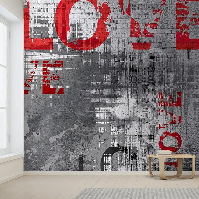 wall26 Wall Sticker/Wall Mural Love Letters Graffiti, Not Peel and Stick, Non-Woven Wallpaper Decorative for Bedroom, Living Room, Office - 120x144 inches