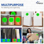 Perco Fluorescent Green 3-Inch Round Circle Dot Sticker Labels with Easy Peel Perforation - 500 Labels per Roll - Strong Adhesion, Vibrant Colors for Organizing, Crafting & More - Made in USA