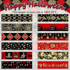 Whaline 12 Rolls Halloween Washi Tapes Red Black Foil Gold Decorative Tapes Skull Spider Web Pumpkin Pattern Masking Tapes for Halloween Scary Scrapbook Journal DIY Craft Gift Wrapping, 9.8Ft
