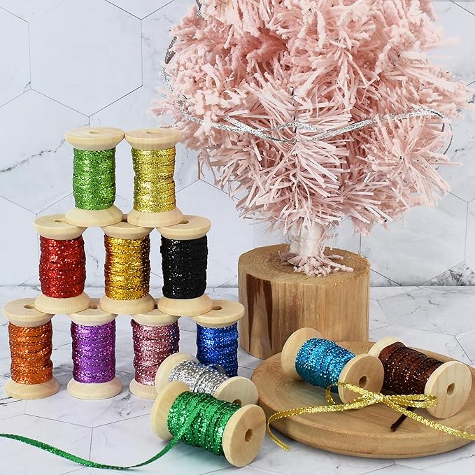 Gold Thin Ribbon 1/8 inch Metallic Braided Double Faced Ribbons Curling Ribbons for Balloon String Crafts Gift Wrapping Party Wedding Christmas Ornaments Decoration 7 Yard x 3 Rolls