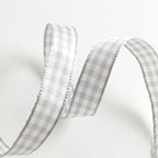Gray Gingham Plaid Checked Ribbon 25 Yards Each Roll 100% Polyester (3/8",Gray)