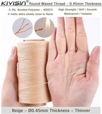 Thin Wax Polyester Thread, 0.45mm, 547 Yards, 3 Ply Round Waxed Cord Strings for Sewing, Beading, Binding, Micro Braiding, Fine Leather Craft and Micro Macrame Jewelry - Beige